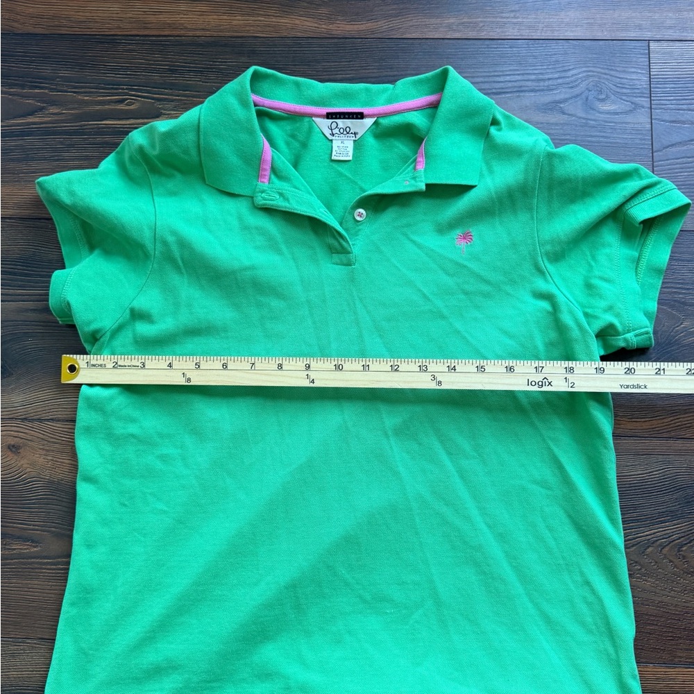 Lilly Pulitzer Soft Green Color Cotton Polo Shirt Cap Sleeve XL - Picture 7 of 8